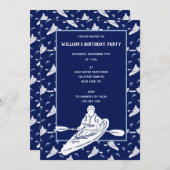 ネイビーブルーのカヤックパターン カヤッキングをテーマにしたパーティー 招待状 (正面/裏面)