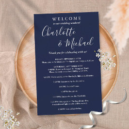 ネイビーブルーのカリグラフィーが映える結婚式プログラム
