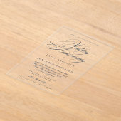 ネイビーブルーのカリグラフィー25周年結婚記念 アクリル招待状 (レイダウン)