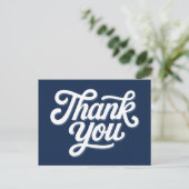 ネイビーブルーのカリグラフィー ボールド サンクス ポストカード (スタンド正面)