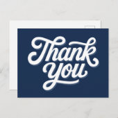 ネイビーブルーのカリグラフィー ボールド サンクス ポストカード (正面/裏面)