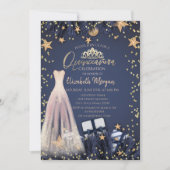 ネイビーブルーのキンセアニエラのドレス、枝、ダイヤモンド 招待状 (正面)