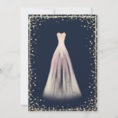 ネイビーブルーのキンセアニエラのドレス、枝、ダイヤモンド 招待状 (裏面)