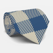 ネイビーブルーのギンガムパターン，クリーム ネクタイ (ロール)