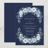 ネイビーブルーのクラシックな冬の結婚式 招待状 (正面/裏面)