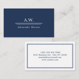ネイビーブルーのクラシックモノグラムと名前 名刺