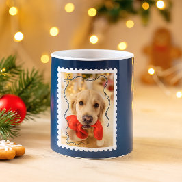 ネイビーブルーのクリスマスのペットの写真入りギフト コーヒーマグカップ