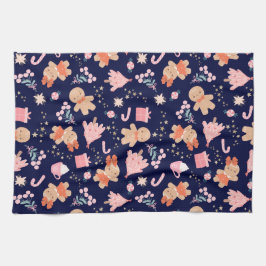 ネイビーブルーのクリスマスエレメント キッチンタオル