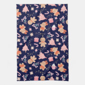 ネイビーブルーのクリスマスエレメント キッチンタオル (縦)