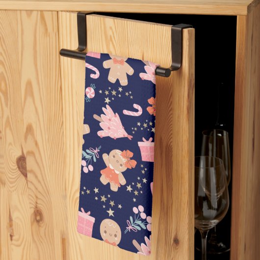 ネイビーブルーのクリスマスエレメント キッチンタオル (三つ折り)