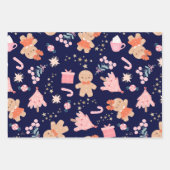 ネイビーブルーのクリスマスエレメント ラッピングペーパーシート (正面)