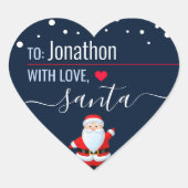 ネイビーブルーのクリスマスギフト「愛とサンタカスタマイズ」が贈り物 ハートシール (正面)
