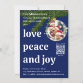 ネイビーブルーのクリスマスパーティー Love Peace Joy QR 写真 招待状 (正面)