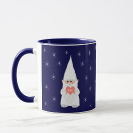 ネイビーブルーのクリスマス・ノームと雪の結晶 マグカップ