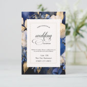 ネイビーブルーのクリーム色の花の リハーサルディナー   招待状 (スタンド正面)