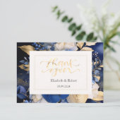 ネイビーブルーのクリーム色の花 サンキューカード (スタンド正面)