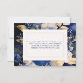 ネイビーブルーのクリーム色の花 サンキューカード (裏面)