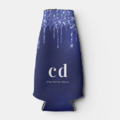 ネイビーブルーのグリッターが滴る白い航海名 ボトルクーラー (正面)