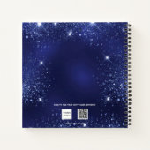 ネイビーブルーのグリッター花柄ネーム日記 ノートブック (裏面)