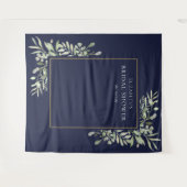 ネイビーブルーのグリーンウェディングシャワー写真用背景 タペストリー (正面(横))