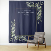 ネイビーブルーのグリーンウェディングシャワー写真用背景 タペストリー (インサイチュ)