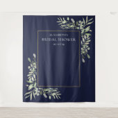 ネイビーブルーのグリーンウェディングシャワー写真用背景 タペストリー (正面)