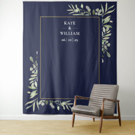 ネイビーブルーのグリーンウェディング フォトブース 背景 タペストリー
