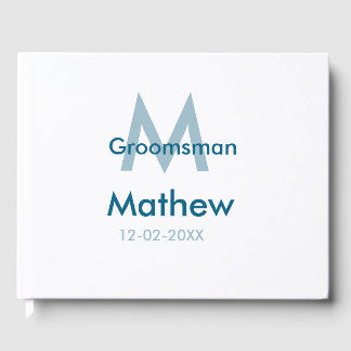 ネイビーブルーのグルームズマン名レター日付男性用 ゲストブック
