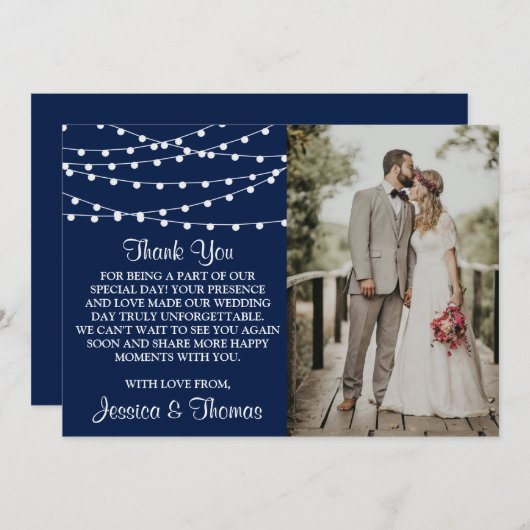 ネイビーブルーのコレクションに結婚ひも灯る サンキューカード (正面/裏面)