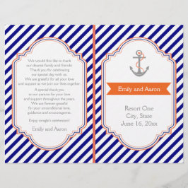 ネイビーブルーのコーラル航海のウェディングプログラム