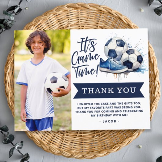 ネイビーブルーのサッカークidsの水彩写真ありがとう ポストカード