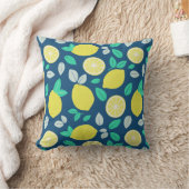 ネイビーブルーのサマーレモンパターン クッション (ブランケット)