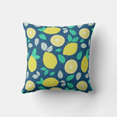 ネイビーブルーのサマーレモンパターン クッション (裏面)