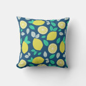 ネイビーブルーのサマーレモンパターン クッション (正面)