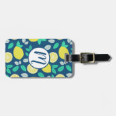 ネイビーブルーのサマーレモンパターン ラゲッジタグ (正面横)