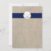 ネイビーブルーのサンドダラー ビーチ ウェディング 招待状 (裏面)