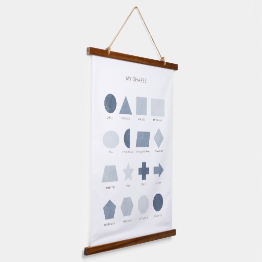 ネイビーブルーのシェイプ教育教室デコール 吊り下げ型タペストリー (傾斜あり)