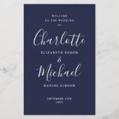 ネイビーブルーのシグネチャースクリプト結婚式プログラム (正面)