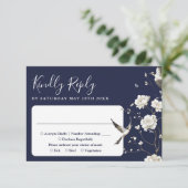 ネイビーブルーのシノワズリーフラワーガーデンウェディングカード 出欠カード (スタンド正面)