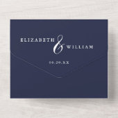 ネイビーブルーのシノワズリーフラワーQRコードウェディング オールインワン招待状 (裏面)