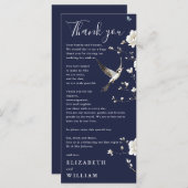 ネイビーブルーのシノワズリープリント ウェディング サンクス カード (正面/裏面)