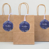 ネイビーブルーのシルバーグリッターの塵が散りばめられた名前のイニシャル ラウンドシール