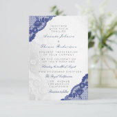 ネイビーブルーのシルバーグレー ラッセル ウェディング 招待状 デリケート (スタンド正面)