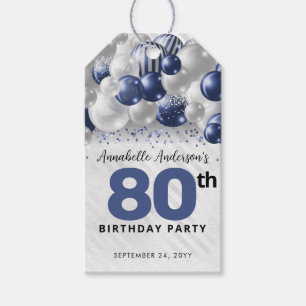 ネイビーブルーのシルバーバルーン グリッター 誕生日プレゼント ギフトタグ