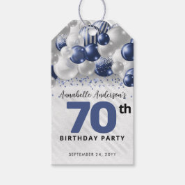 ネイビーブルーのシルバーバルーン グリッター 誕生日プレゼント ギフトタグ