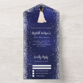 ネイビーブルーのシルバー ドレス グリッター 誕生日 RSVP オールインワン招待状 (内側)