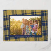 ネイビーブルーのシンプルなチェック柄フレーム 箔シーズンカード (正面)