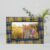 ネイビーブルーのシンプルなチェック柄フレーム 箔シーズンカード (立ち正面)