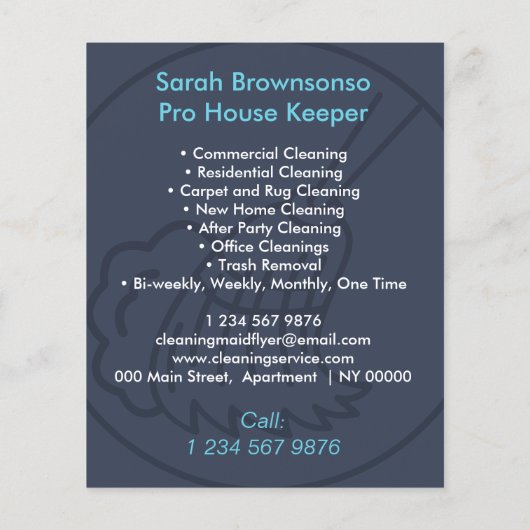 ネイビーブルーのシンプルなホームクリーニングキーパー フライヤー (裏面)