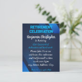 ネイビーブルーのシンプルな退職祝い 招待状 (スタンド正面)